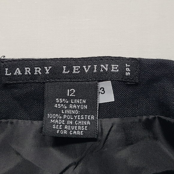 Larry Levine Black Linen Blend Midi Skirt Sz 12 Pleated Hem - Picture 5 of 6